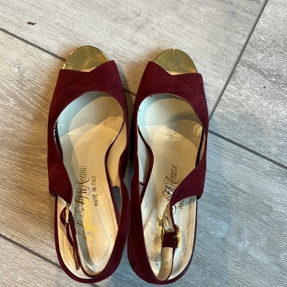SAKS Fifth Avenue Burgundy Suede Peep Toe Slingback Heel Size 7 - Picture 9 of 12